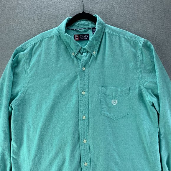 **SOLD**Chaps Mens Shirt Extra Large Teal Oxford Button Down 100% Cotton Pocket - Picture 2 of 11